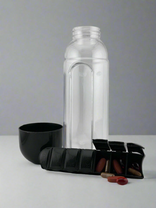 Capsule Organiser with Portable Water Bottle - Black