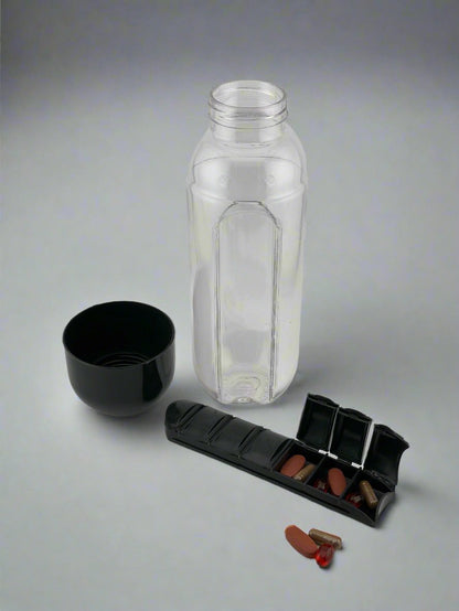 Capsule Organiser with Portable Water Bottle - Black