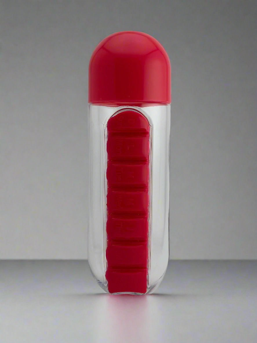 Capsule Organiser with Portable Water Bottle - Pink