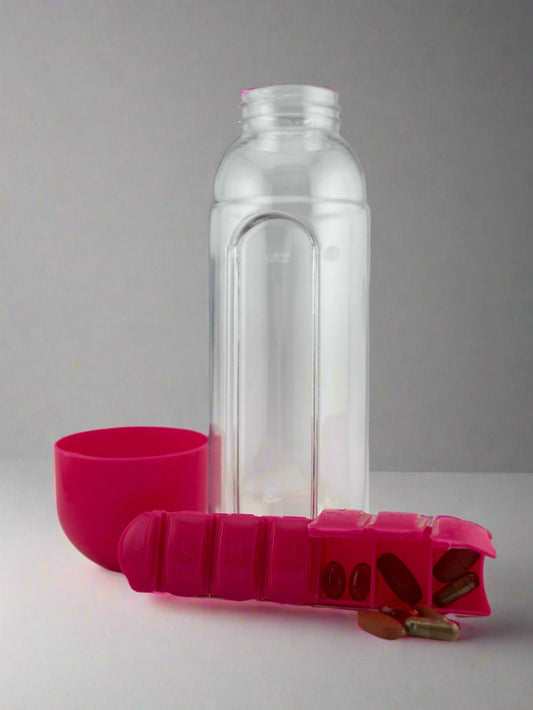 Capsule Organiser with Portable Water Bottle - Pink